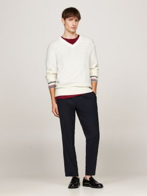 white wool blend relaxed v-neck jumper for men tommy hilfiger