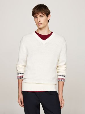 Cable Knit Crew Neck Jumper White Tommy Hilfiger