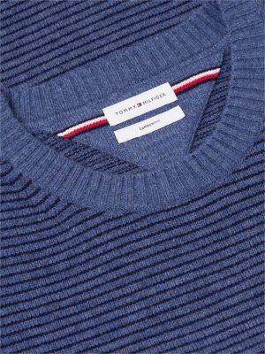 blue pure lambswool crew neck jumper for men tommy hilfiger