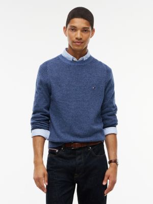 blue pure lambswool crew neck jumper for men tommy hilfiger