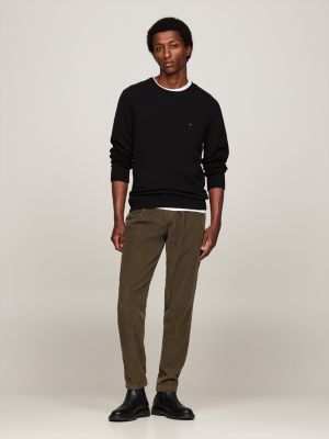 black pure wool crew neck jumper for men tommy hilfiger