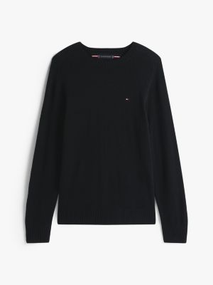 jersey de cuello redondo en pura lana negro de hombres tommy hilfiger