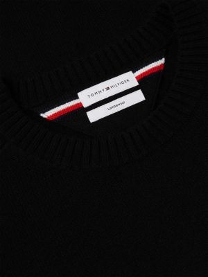 black pure lambswool crew neck jumper for men tommy hilfiger
