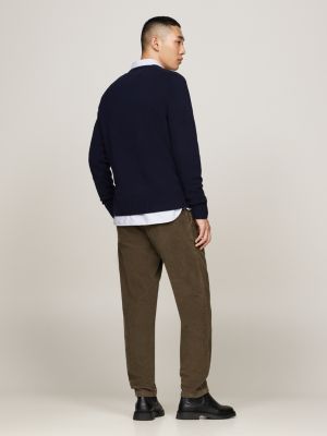 blue pure wool crew neck jumper for men tommy hilfiger