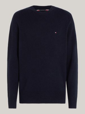 pullover in pura lana blu da uomini tommy hilfiger