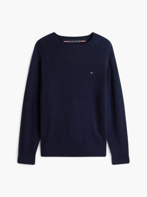 blue pure lambswool crew neck jumper for men tommy hilfiger
