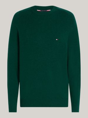 pull en pure laine à col ras-du-cou vert pour hommes tommy hilfiger