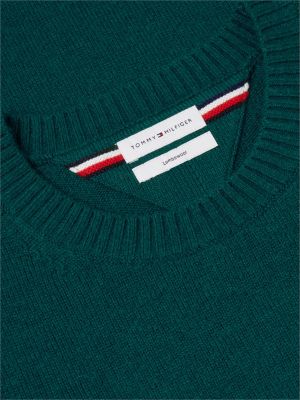 grün rundhalspullover aus reiner lammwolle für herren - tommy hilfiger