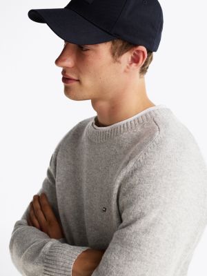 grey pure wool crew neck jumper for men tommy hilfiger