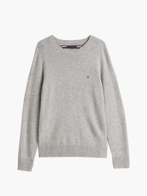 grey pure wool crew neck jumper for men tommy hilfiger