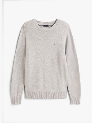 grey pure lambswool crew neck jumper for men tommy hilfiger