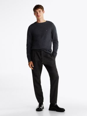 pull en pure laine à col ras-du-cou gris pour hommes tommy hilfiger