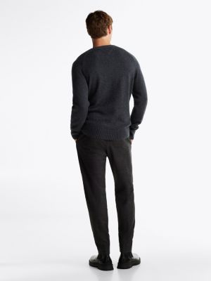 pull en pure laine à col ras-du-cou gris pour hommes tommy hilfiger