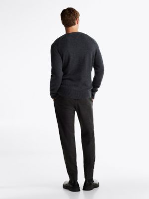 grey pure wool crew neck jumper for men tommy hilfiger