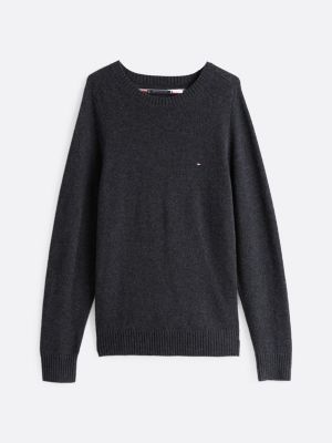 grey pure wool crew neck jumper for men tommy hilfiger