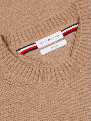 khaki pure lambswool crew neck jumper for men tommy hilfiger
