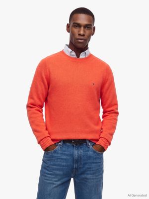 orange pure lambswool crew neck jumper for men tommy hilfiger