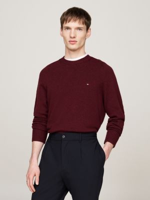 pull en pure laine à col ras-du-cou pink pour hommes tommy hilfiger