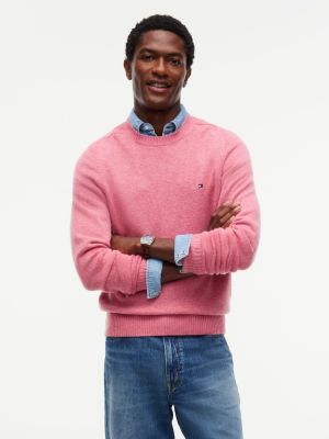 pink pure lambswool crew neck jumper for men tommy hilfiger