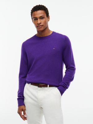 purple pure lambswool crew neck jumper for men tommy hilfiger