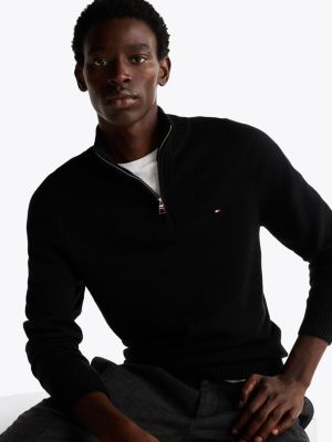 black wool mock turtleneck half-zip jumper for men tommy hilfiger