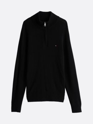 pullover in lana con collo a lupetto e zip nero da uomini tommy hilfiger