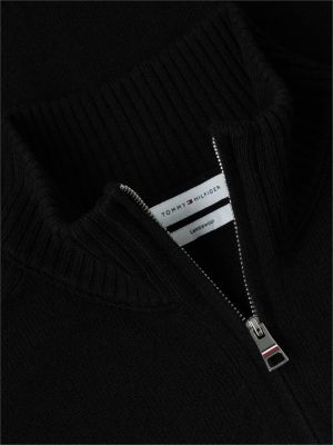 black pure lambswool quarter-zip jumper for men tommy hilfiger