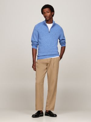 blue wool mock turtleneck half-zip jumper for men tommy hilfiger