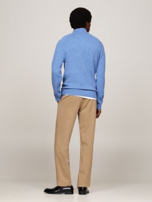 blue wool mock turtleneck half-zip jumper for men tommy hilfiger