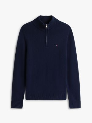 blue pure lambswool half-zip jumper for men tommy hilfiger