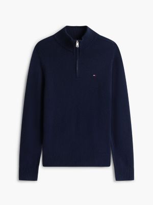 blue pure lambswool quarter-zip jumper for men tommy hilfiger