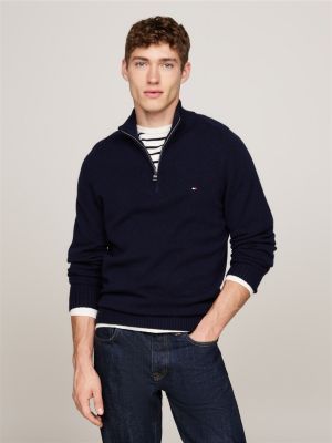 blue wool mock turtleneck half-zip jumper for men tommy hilfiger