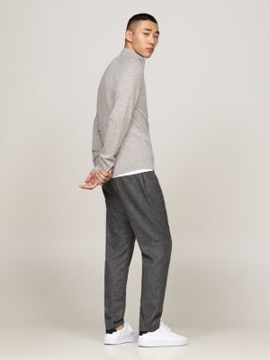 grey wool mock turtleneck half-zip jumper for men tommy hilfiger