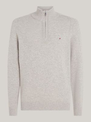 grey wool mock turtleneck half-zip jumper for men tommy hilfiger