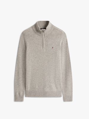 grau reißverschluss-pullover aus reiner lammwolle für herren - tommy hilfiger