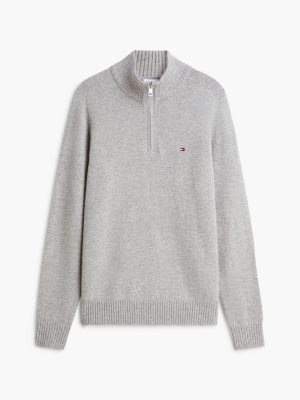 grey pure lambswool quarter-zip jumper for men tommy hilfiger