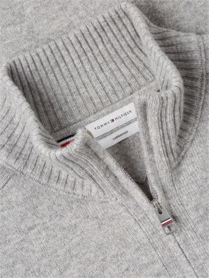 grey pure lambswool quarter-zip jumper for men tommy hilfiger