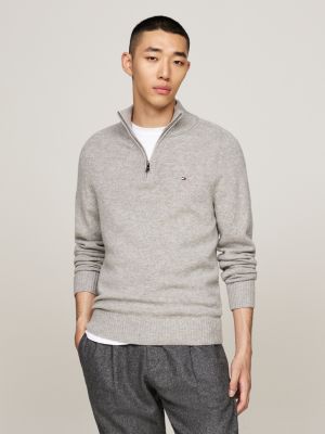 Wool Mock Turtleneck Half Zip Jumper Grey Tommy Hilfiger