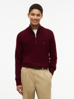 purple pure lambswool quarter-zip jumper for men tommy hilfiger