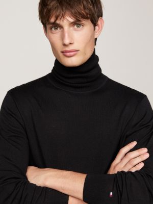 black smart casual roll neck jumper for men tommy hilfiger