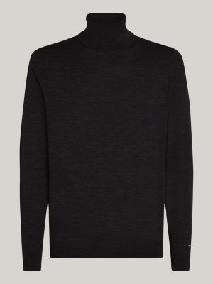 black smart casual roll neck jumper for men tommy hilfiger