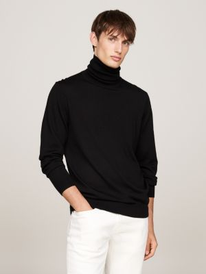 black smart casual roll neck jumper for men tommy hilfiger