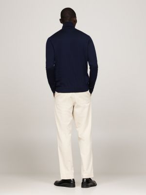 blue smart casual roll neck jumper for men tommy hilfiger