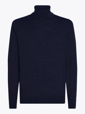 blauw smart-casual trui met col voor heren - tommy hilfiger