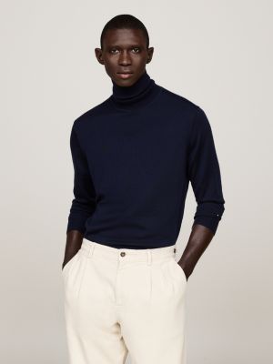 blue smart casual roll neck jumper for men tommy hilfiger