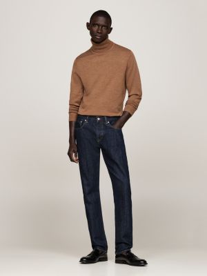 brown smart casual roll neck jumper for men tommy hilfiger