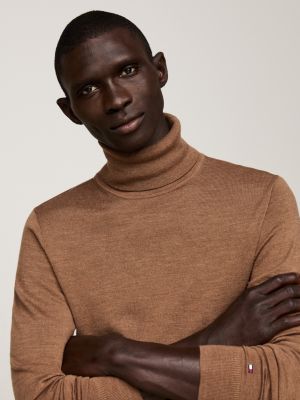 brown smart casual roll neck jumper for men tommy hilfiger