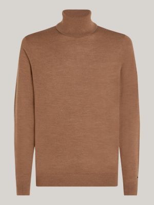 brown smart casual roll neck jumper for men tommy hilfiger