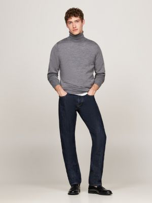 grey smart casual roll neck jumper for men tommy hilfiger