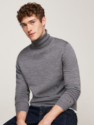 grey smart casual roll neck jumper for men tommy hilfiger